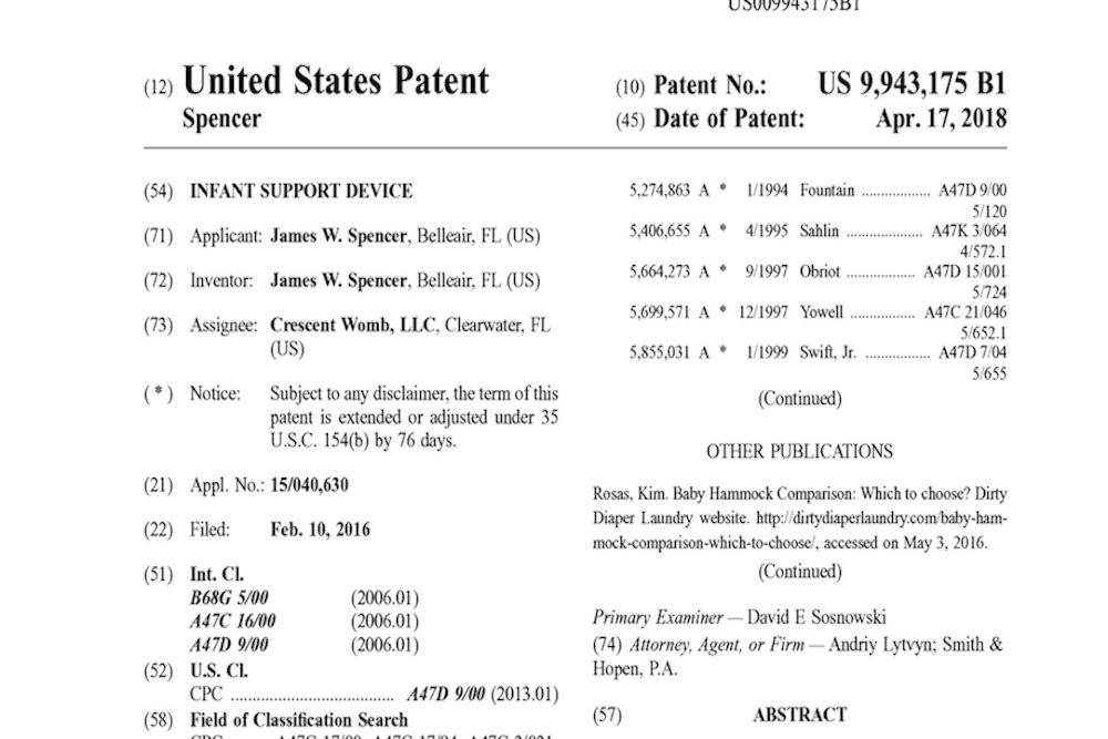 Crescent Womb receives Patent 9,943,175